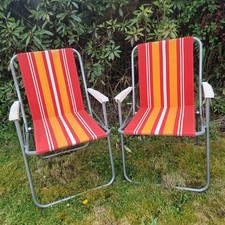 Vintage Folding Deck Chair 70’s Festival Camping Retro Campervan Striped Orange