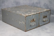 Vintage Industrial Bank of 2 Heavy Duty Metal Filing Drawers Index Card Cabinet