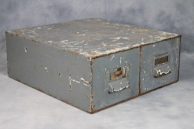 Vintage Industrie Bank mit 2 Schwerlast Metall Akten Schubladen Karteikarten Schrank