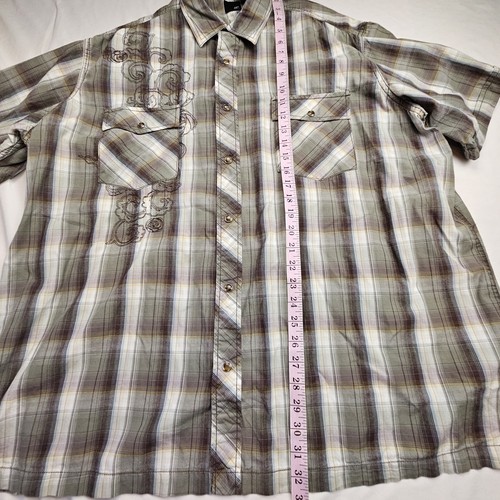 J. Ferrar Camicia Uomo 2XL (18-18,5) Perla Snap Manica Corta Verde Plaid - Foto 5 di 6