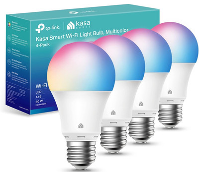 Kasa Smart Wifi Bulbs - Full Color Changing Dimmable A19, 9W 800 Lumens, 4 Pack