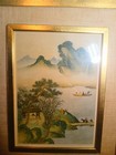 Antique Chinese  Landscape, Art Print 'Happy Holiday' People River Boat House — photo 5
