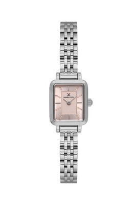 Womens 17mm Square Quartz Watch Steel Strap Silver / Pink Dial Petite Watch