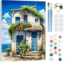RICUVED Beach Paint by Numbers Kit for Adults with Frame – DIY Acrylic Canvas