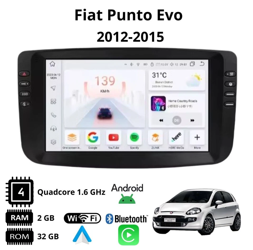 Autoradio stereo Android 10 Pollici per Fiat Punto Evo 2012 al 2015 - Immagine 3 di 4