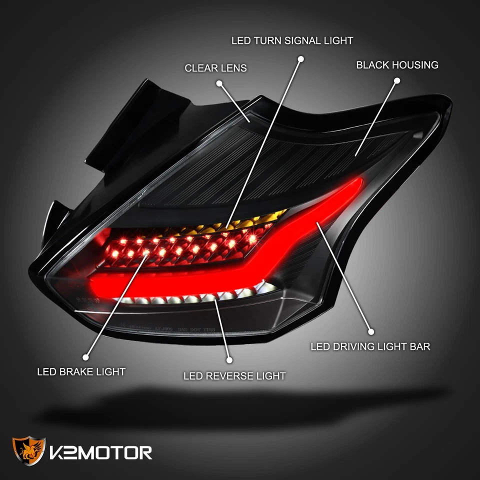 Black Fits 2015-2018 Ford Focus 5Dr Hatchback LED Tail Lights Brake Lamps 15-18 Foto 3 de 4