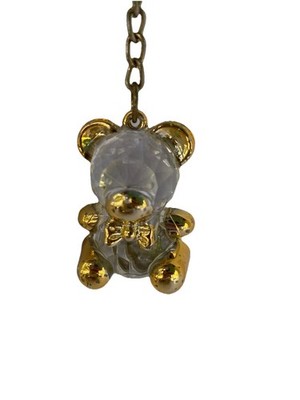 tiny little bear clear plastic key ring gold tone accents key chain cute bear