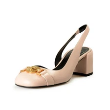 Versace Women's Soft Pink Leather Heeled Sling Back Sandals Shoes US 11 IT 41