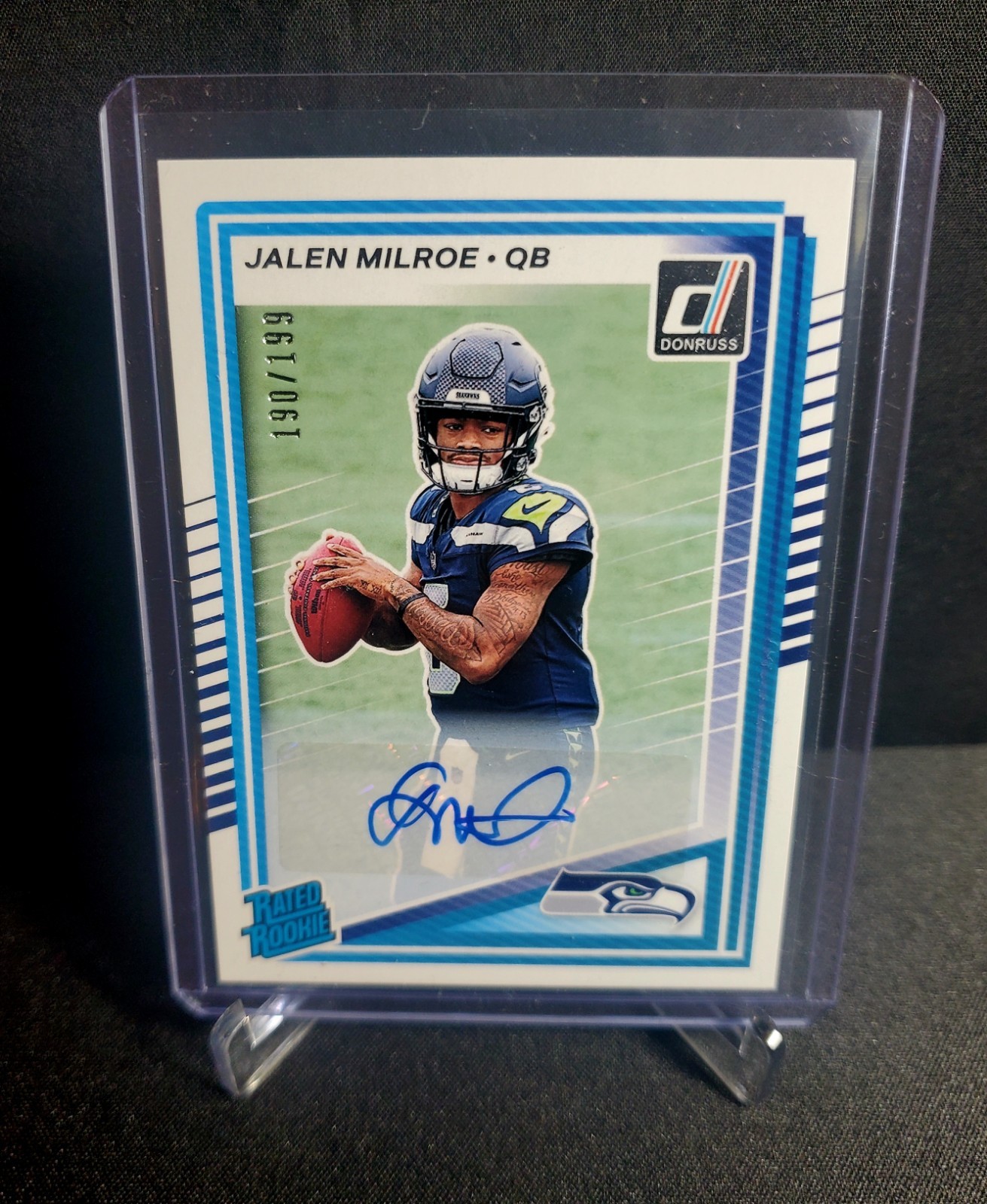 2025 Panini Donruss #307 Jalen Milroe Rated Rookie Auto #/199 Seattle Seahawks