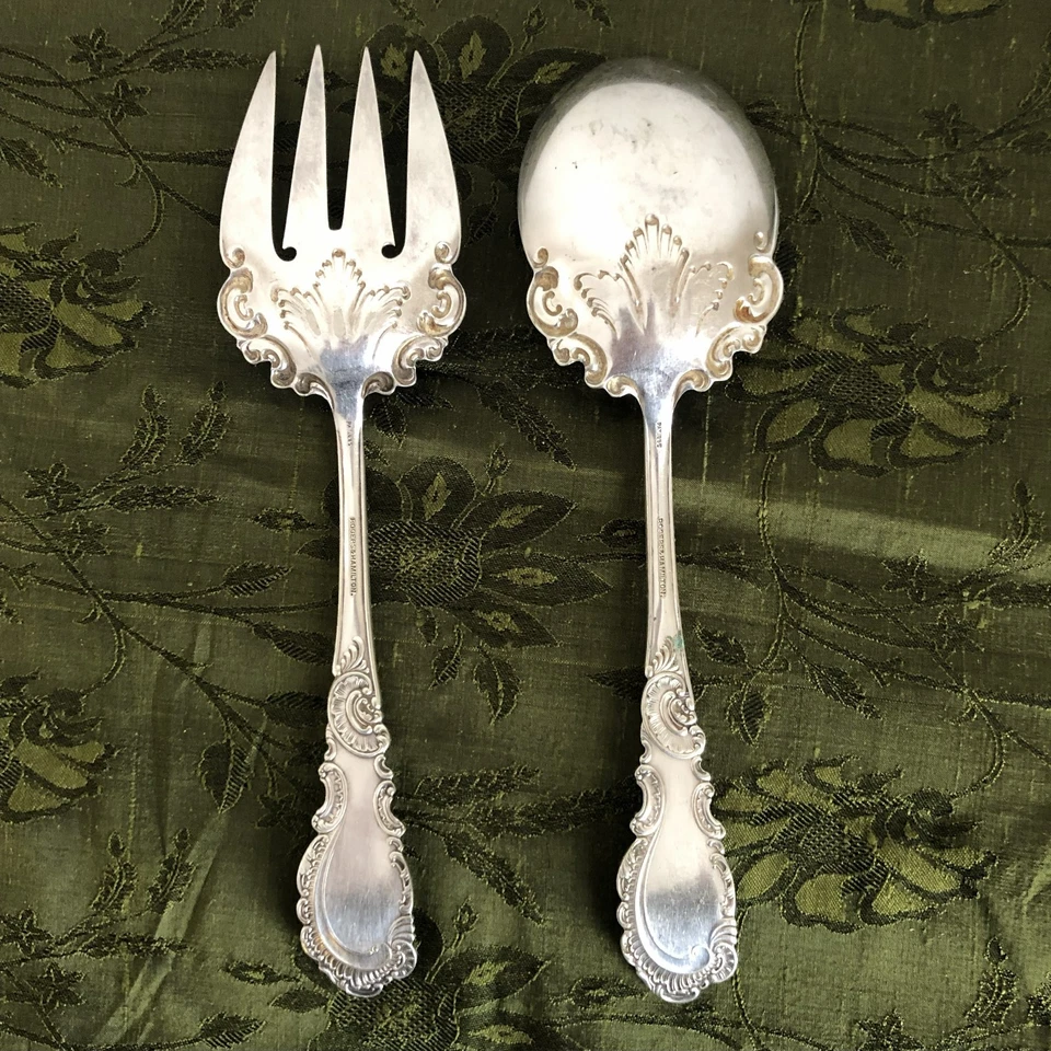 Antique Rogers & Hamilton 1895 Aldine Serving Fork & Spoon Silverplate 8.5" - Image 4 of 4
