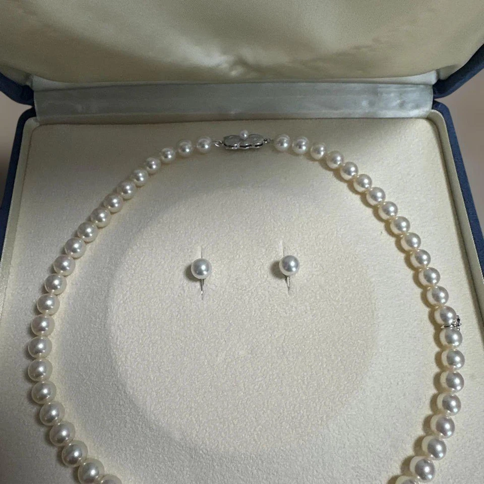 Conjunto de brincos de colar branco pérola diamante Mikimoto 7,2-7,5 mm com clipe - Imagem 2 de 4