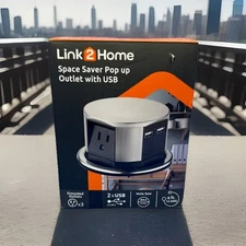 Link2Home Space Saver Pop Up Power Outlet With USB  3 Outlets  EM-PU-100E