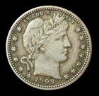 1909 USA SILVER BARBER QUARTER 25C EXTRA FINE COIN