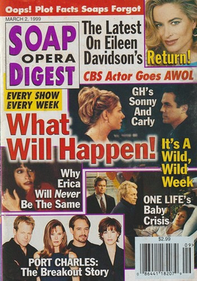 #ad #ad Soap Opera Digest Mar 2 1999 MICHAEL LOWRY TERRELL TILFORD TROY HALL TATA 90210 $7.95