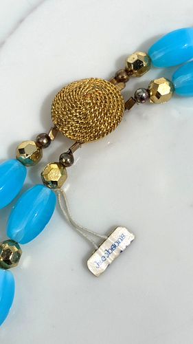 Vintage Halskette Perlen blau Statement Trompete Blume Lilie Statement Floral - Bild 9 von 16