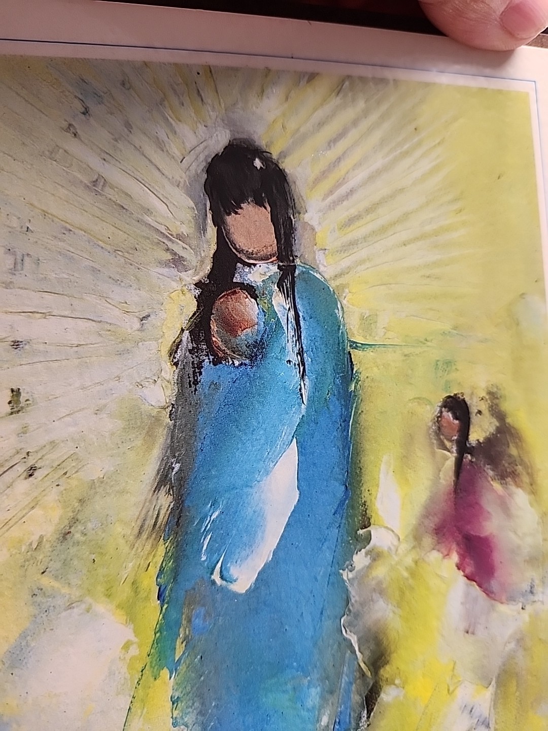 Vintage De Grazia Madonna With Angel Painting Wooden Plaque Wall Hanging