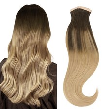 HOTBANANA Tape in Hair Extensions, 16 Inch 20pcs 50g Balayage Chocolate Brown Hi