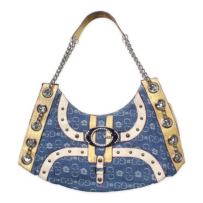 Gussaci Vintage Handtasche Denim Monogram Blau Lederoptik Guess Style Shopper