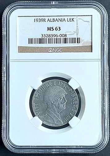 1939 R Albania  Lek , NGC  MS 63, nice older  coin           #2043, # 67-10