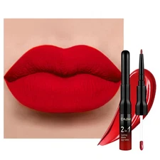 evpct 1Pcs Bright Fire Ruby Red Matte Lip Liner and Liquid Lipstick Stain Mak...