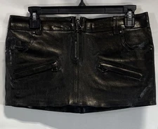 Pierre Balmain Vintage Y2K Black Leather Biker Moto Mini Skirt Women's M 30"