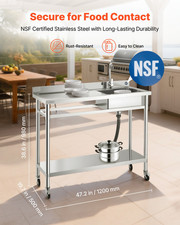 VEVOR Stainless Steel Utility Sink - Rolling Single Bowl Commercial Kitchen Sink