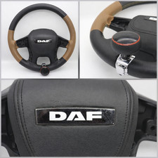 DAF XF 106 Leather Steering Wheel – Black & Brown with Spinner Knob