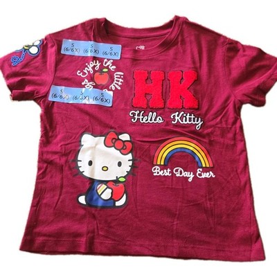 Hello Kitty Girls Graphic T-Shirt   Size Small (6/6X)   Burgundy   New