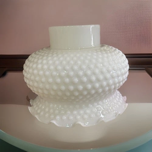 VINTAGE MILK GLASS HOBNAIL LAMP LIGHT SHADE FLUTED EDGE 3" FITTER FLAWLESS