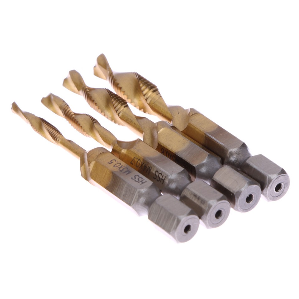  4pcs/set Spiral Pointed Taps Tapping Thread Forming 1/4 Inch Hex Tap