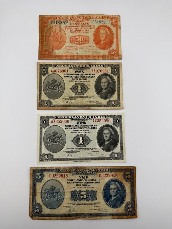 1943 Netherlands East Indies 50 Cents P110, 1 Gulden P111, 5 Gulden P113 SPC251