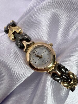 Vintage Women s Waltham Gold Tone Silver Leaf Band Watch Dainty Cute Art Deco