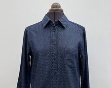 UNIQLO WOMEN'S POLKA DOT WHITE SPOTS DARK INDIGO BLUE DENIM SHIRT XS