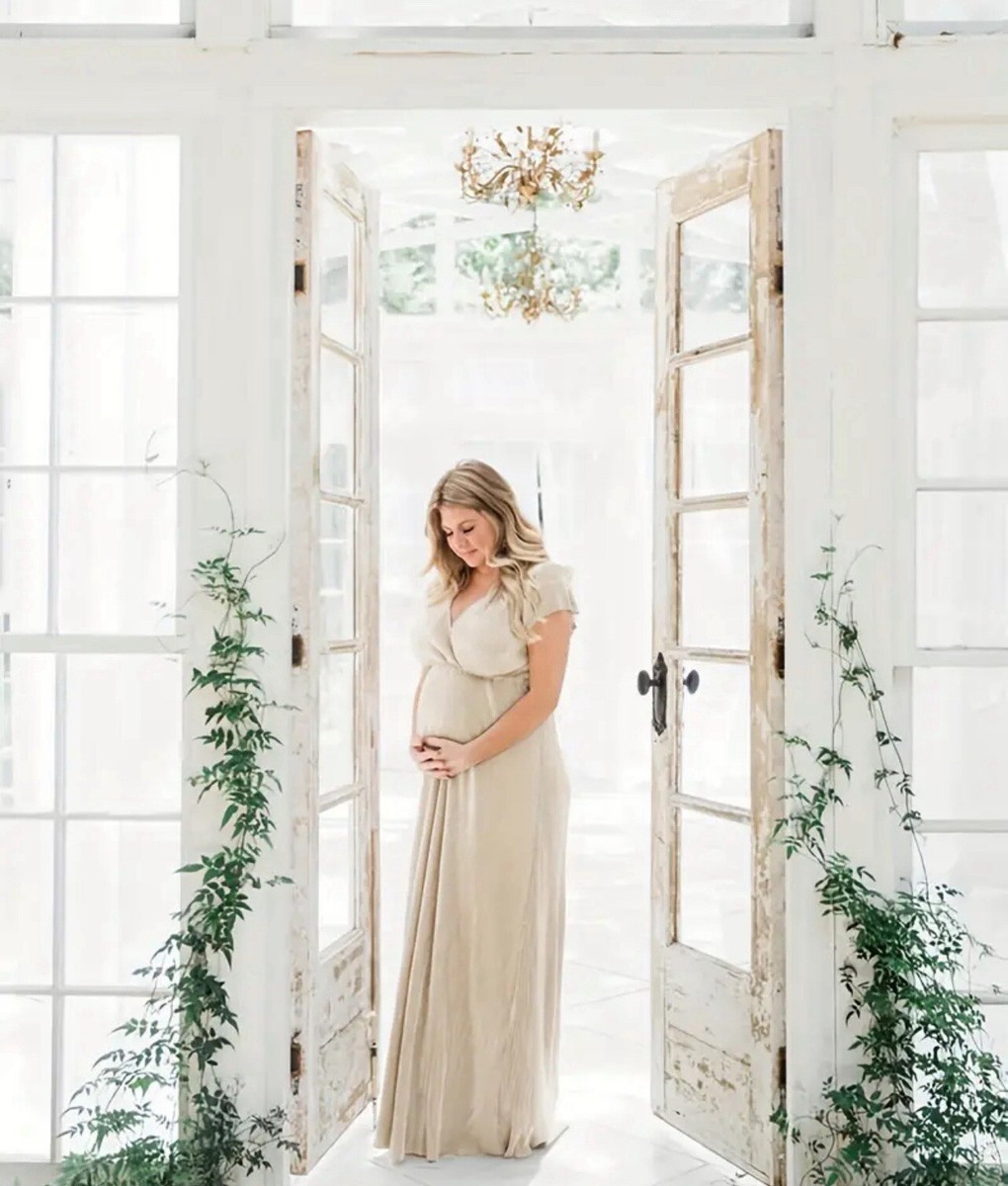 champagne gold maternity dress Oscar Champagne Gold Satin Maternity Gown for Photo Shoot and Baby Sho –  sharon rose custom main image 0