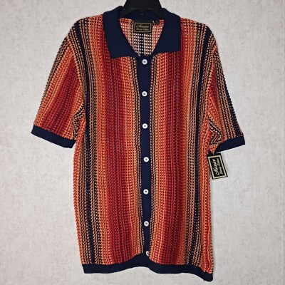 Massive Luxury Edition Shirt Men s Crochet Knit Button Down Collared Top Orange