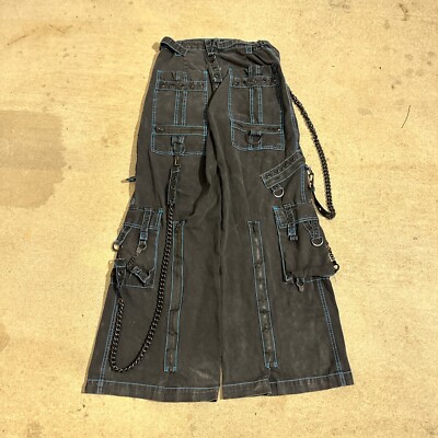 Tripp NYC Black Wide Leg Pants Chains Straps Grunge Goth Y2K Punk Zippers Sz 26