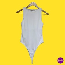 MICHELLE KEEGAN Women's Minimal Jersey Bodysuit, White, UK 8 EU 36 US 4