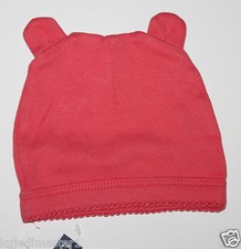 baby Gap NWT Girl's 3 6 Mo. Coral Pink 100 Cotton Knit Hat w Bear Ears  Lace