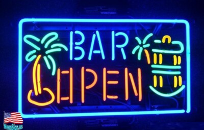Wine Palm Tree Open Rum Whiskey 20''x16'' Neon Light Sign Lamp Bar Open Wall Decor