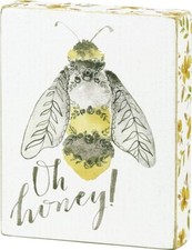 Oh Honey Bee Primitives by Kathy Wood Block Sign 4 in x 5 in Garden Bumblebee