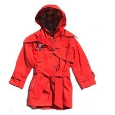 Vintage Girls Red Windbreaker Hoodie Luxury Jacket with Belt Size 5/6