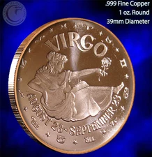 "Virgo" 1 oz .999 Copper Round Part of the Horoscope Series