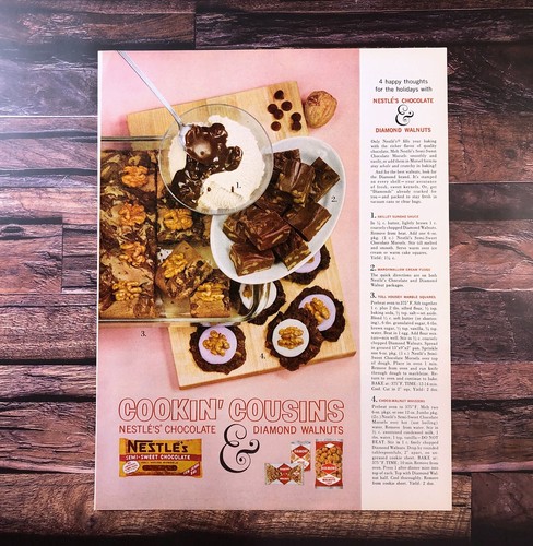1961 Nestle's Chocolate Diamond Walnuts Vintage PRINT AD Baking Dessert Recipe - Picture 2 of 4