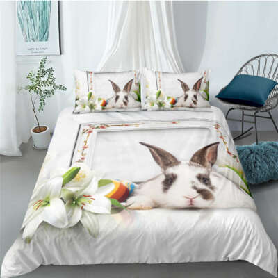 Great Gentle And Lovely Rabbit 3D Quilt Duvet Doona Cover Set Pillow case Print