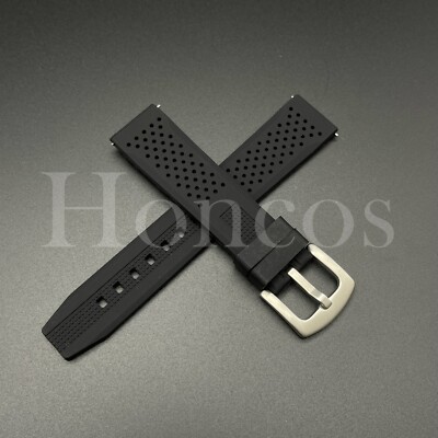 Black Soft Perforated Silicone Watch Band 20 mm 22 mm Rubber Strap Quick Release
