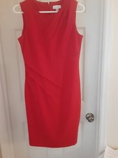 Calvin Klein Chic Red Sleeveless Sheath W/Pleated Front Dress, Size  8P
