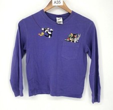 90's Warner Bros Looney Toons Embroidered Kids Cotton Long Sleeve Shirt Size LG