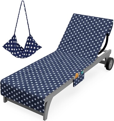 Sun Lounger Towel Pockets Zipper Sheet Navy Stars Print Sunbed Beach Mat  Bag UK