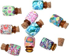 Clay Glass Bottles Jars with Round Cork Stoppers -19.0mm x 13.0mm - 10 Sets- New