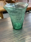 Emerald Green Crackle Glass Vase "Blenko Style" Hand Blown 10”tall